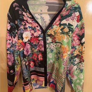 Versace Silk Floral Print Blouse – Greek Key Detail – IT 36